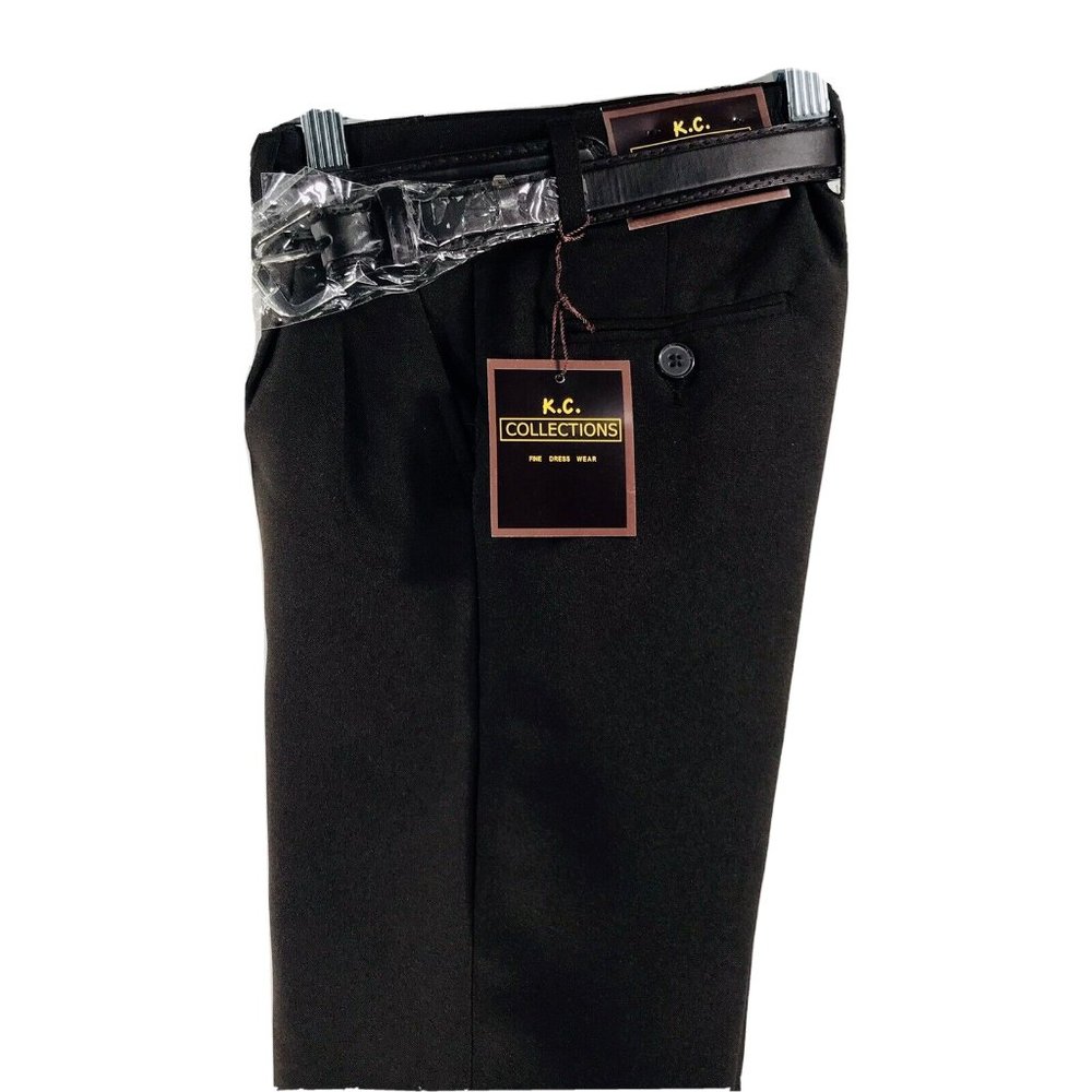 K.C. Collections Boys Dress Pants Dark Brown Black Belt Pleated Front Sizes 4 -6